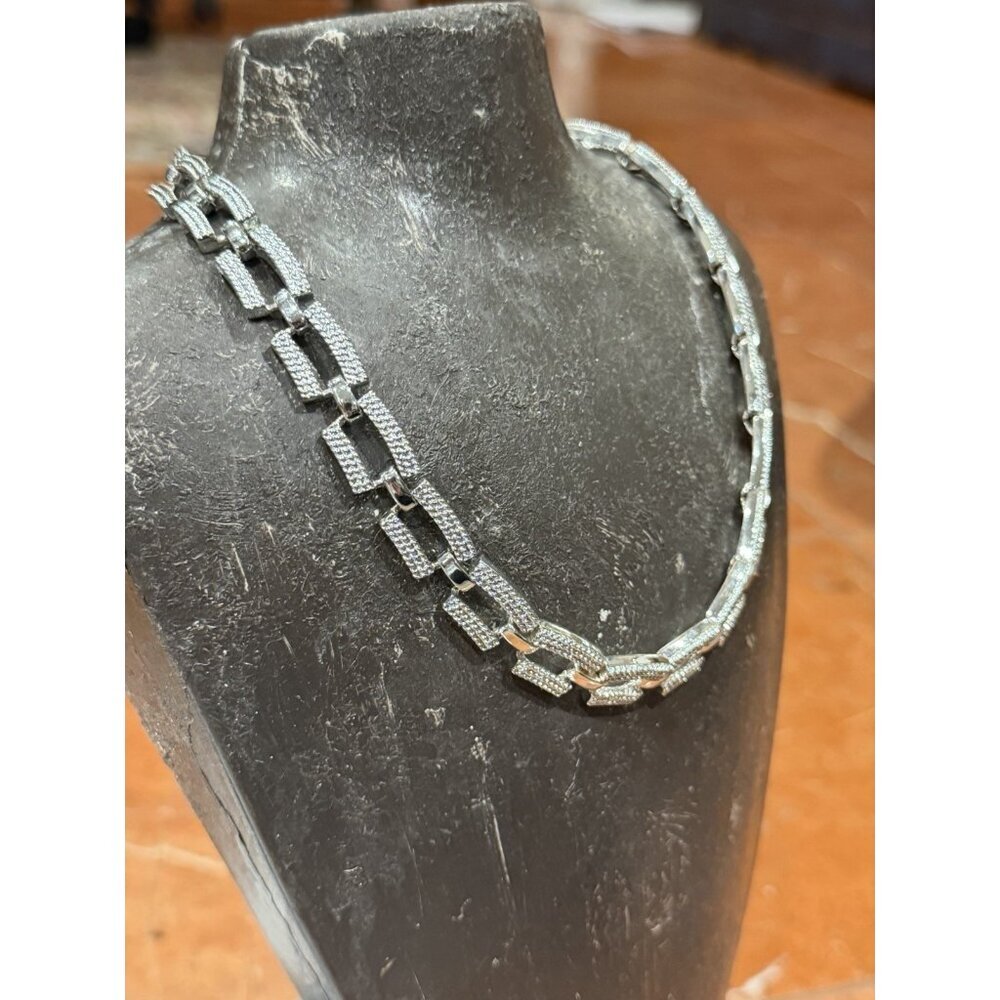 NAPIER VINTAGE SILVER TEXTURED 14-16" RECTANGULAR CHAIN LINK NECKLACE EUC - Picture 2 of 8